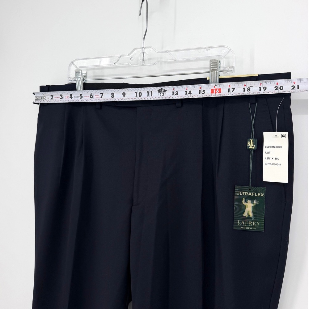 NEW Lauren Ralph Lauren Navy Blue 100% Wool Pleated Ultraflex Dress Pants 42x30 - Picture 10 of 12